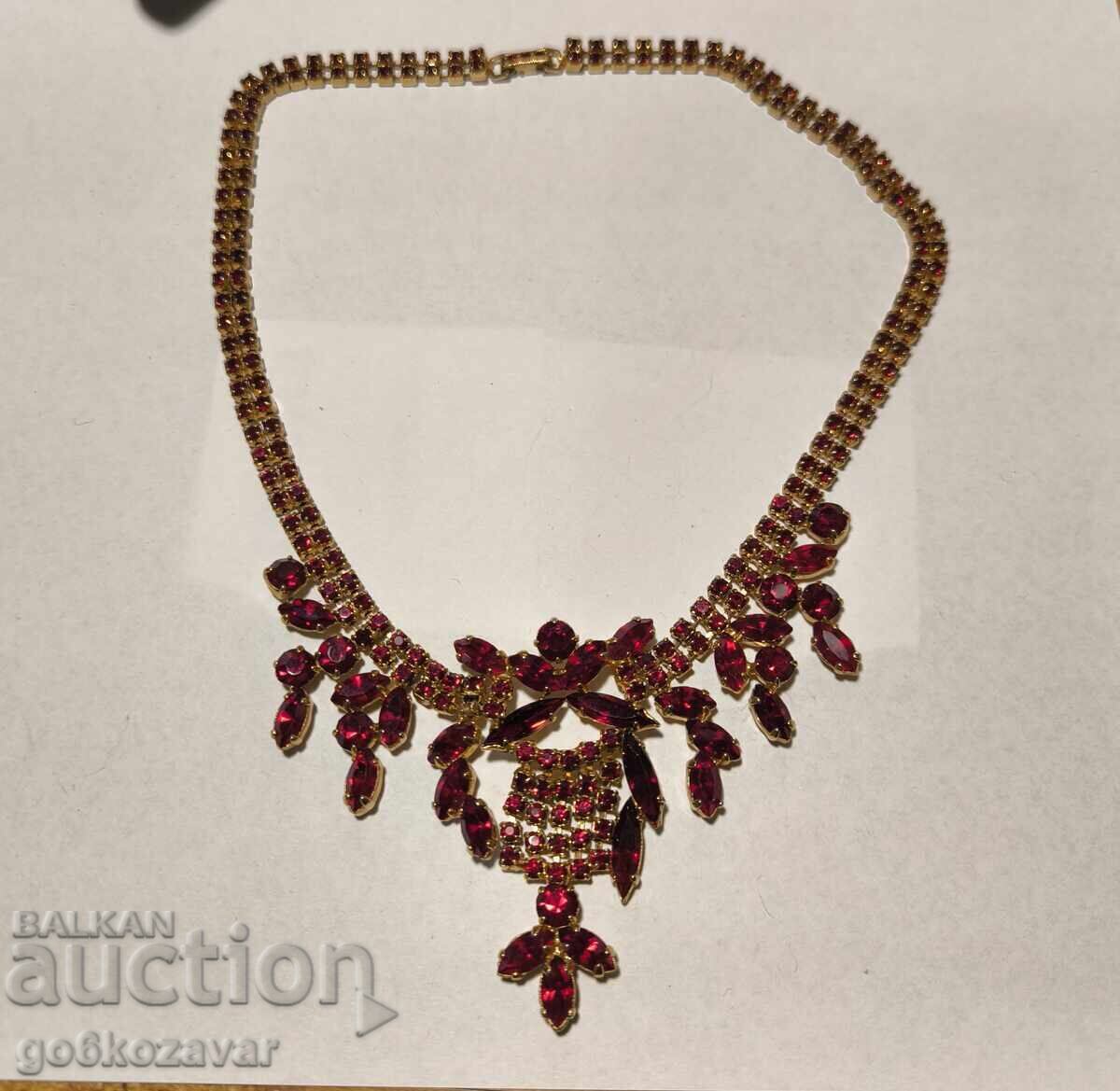 Gold-plated necklace with red garnets, crystals, circa 1950s