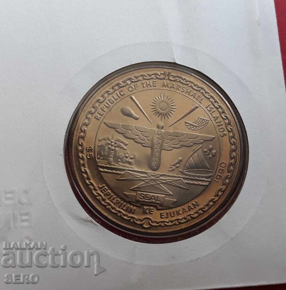 Auction  Germany - 5 Dollars 1990 Marshall Islands and p.mark in cr. envelope