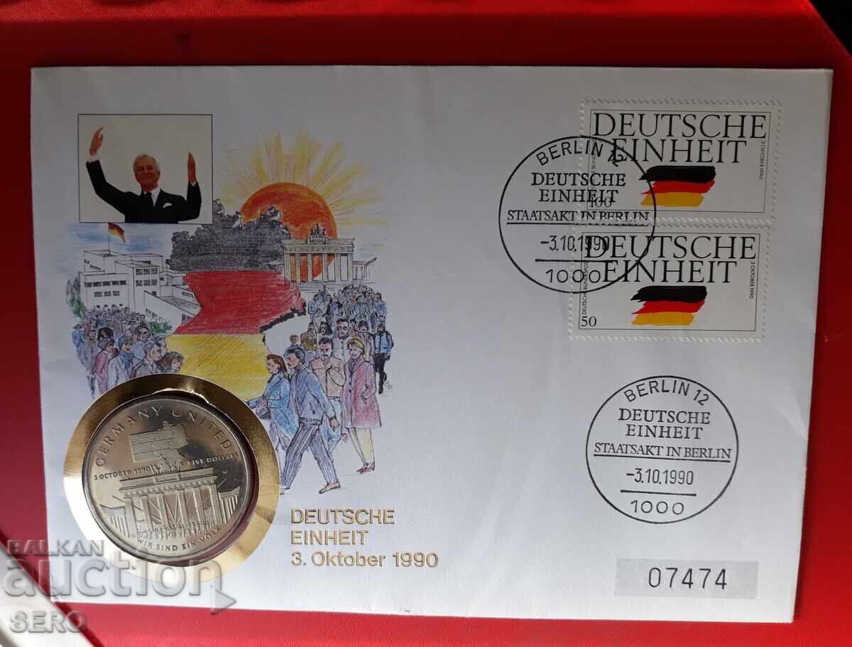 Germany - 5 Dollars 1990 Marshall Islands and p.mark in cr. envelope