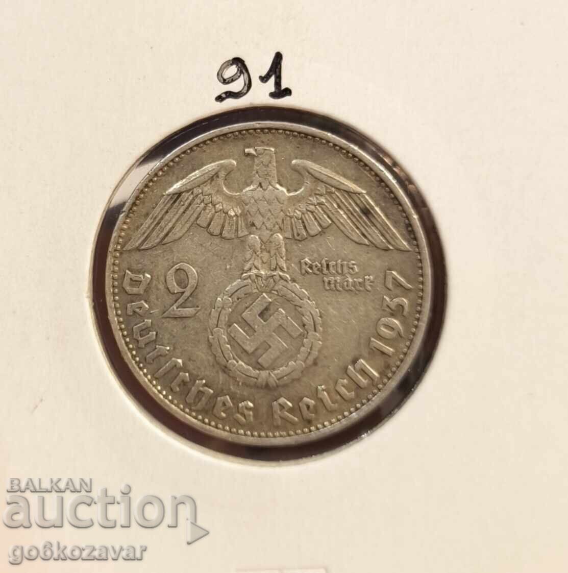 Германия трети райх 2 марки 1937г Сребро ! Германия трети райх 2 марки 1937г Сребро !