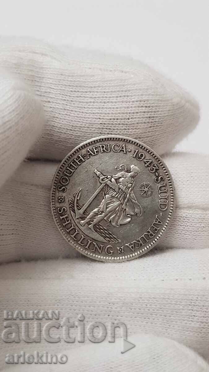 Σπάνιο ασημένιο νόμισμα 1 σελίνι Νότιας Αφρικής 1943 με τιμή 45.00 BGN | € 23.01