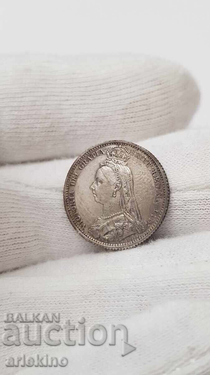 Παράδοση Srebŭrια σπάνιo νόμισμα 6 πένες 1887 Ηνωμένο Βασίλειο