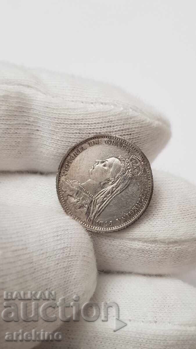 Srebŭrια σπάνιo νόμισμα 6 πένες 1887 Ηνωμένο Βασίλειο - 6