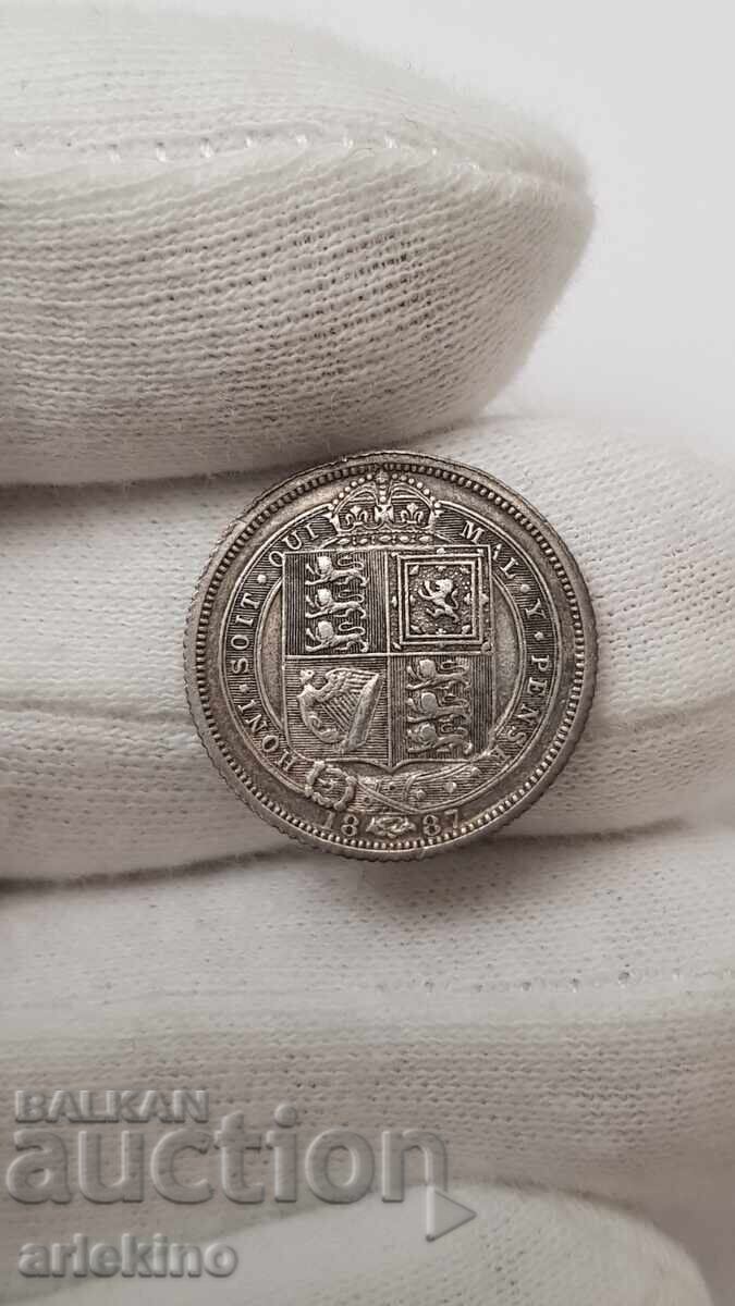 Srebŭrια σπάνιo νόμισμα 6 πένες 1887 Ηνωμένο Βασίλειο