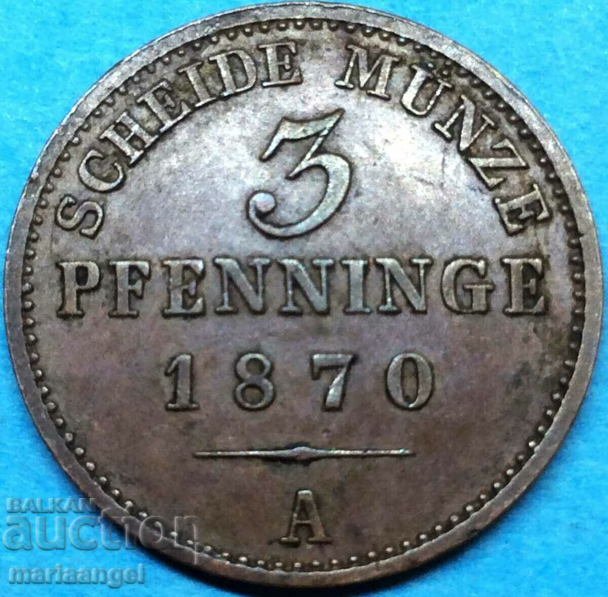 Παράδοση Prussia 3 pfennig 1870 Γερμανία 24mm χαλκός