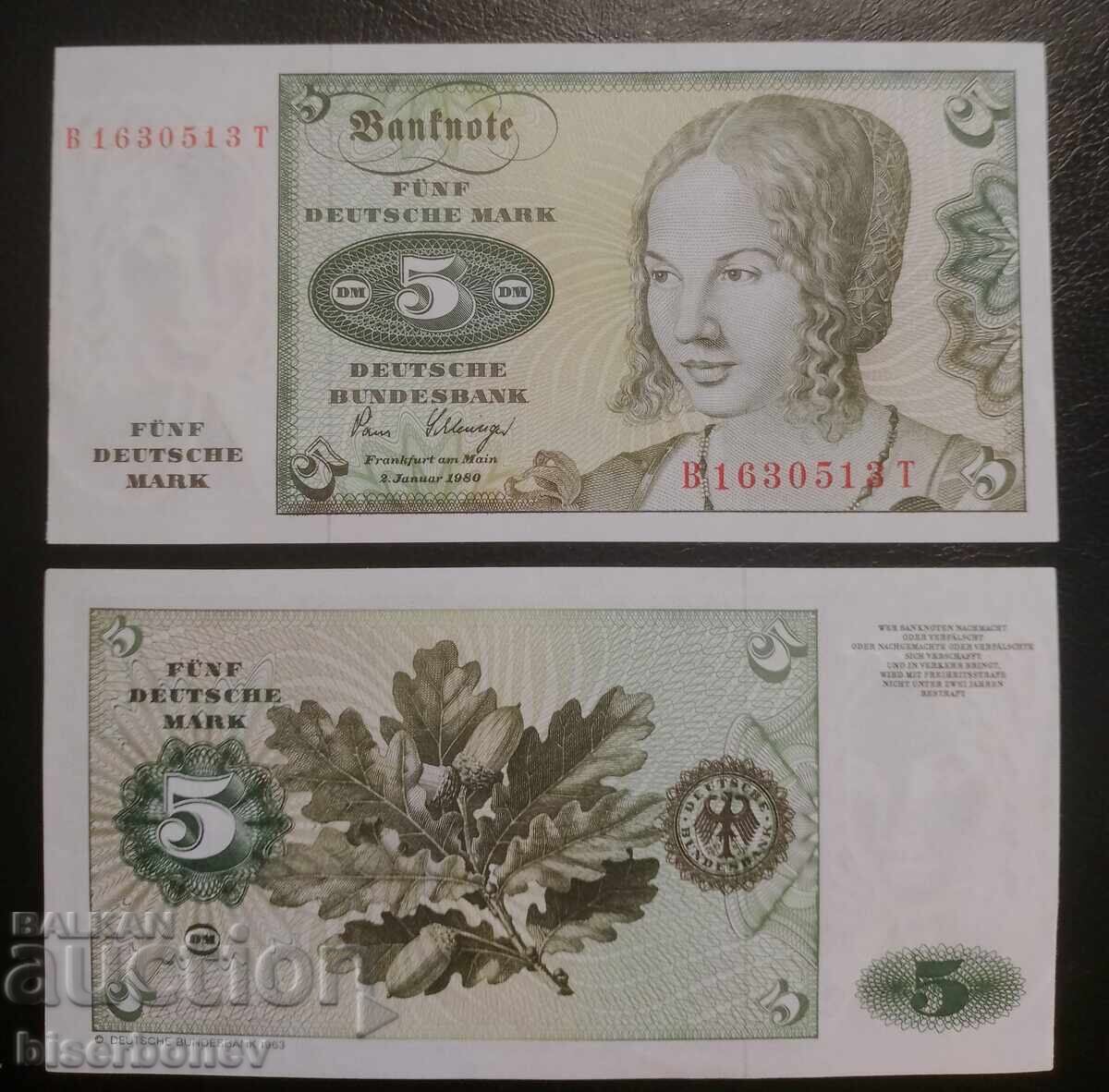 5 марки Германия, 1980 г., 5 mark Germany, 1980, UNC-1