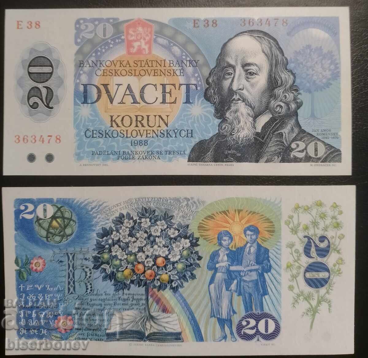 20 κορώνες Τσεχοσλοβακίας, Τσεχία, 1988, UNC