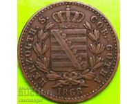 1 Pfennig 1868 Gotha-Saxe „Zâmbet” monedă de cupru de stat german