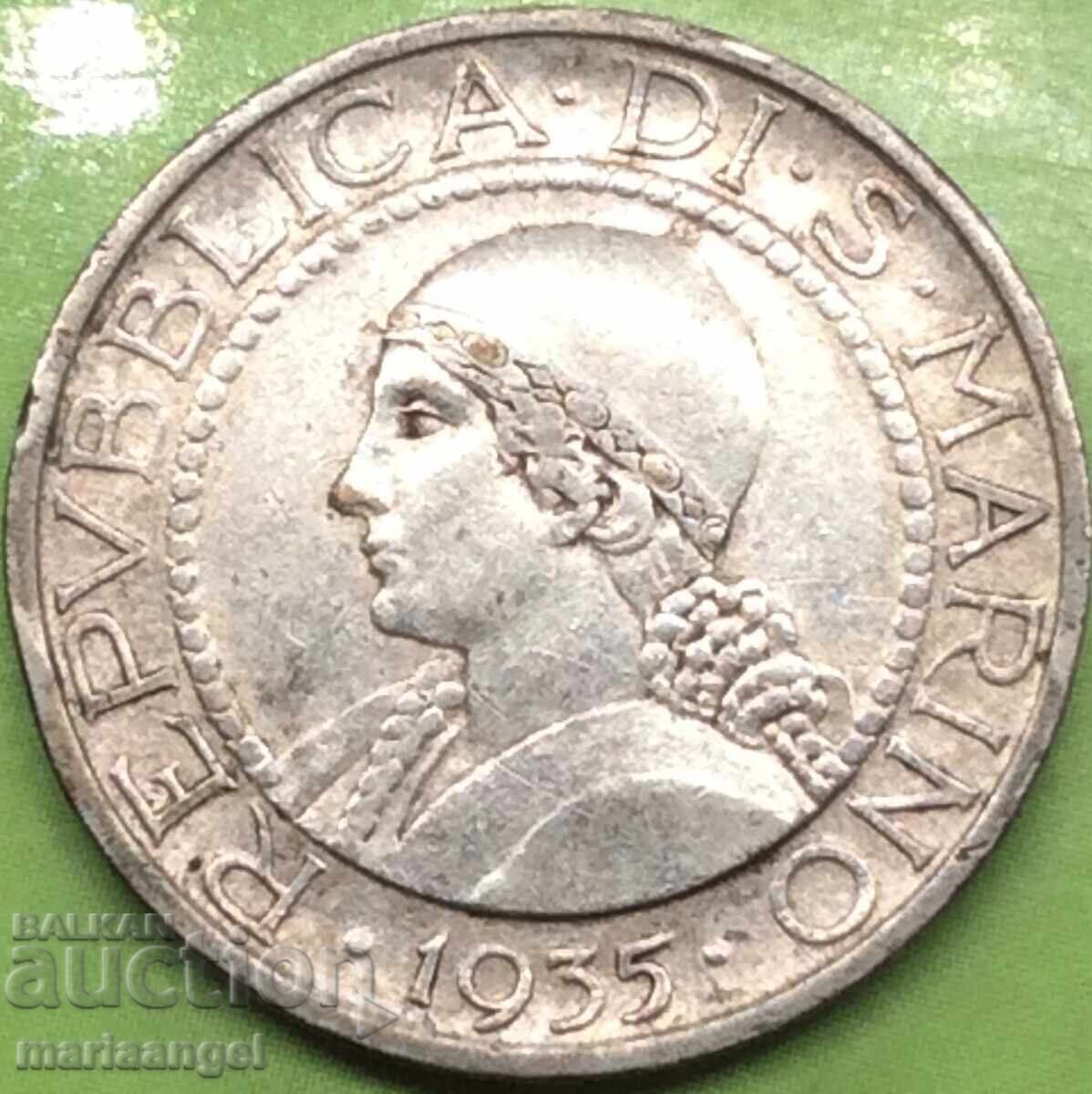 San Marino 5 Lire 1935 Silver Patina