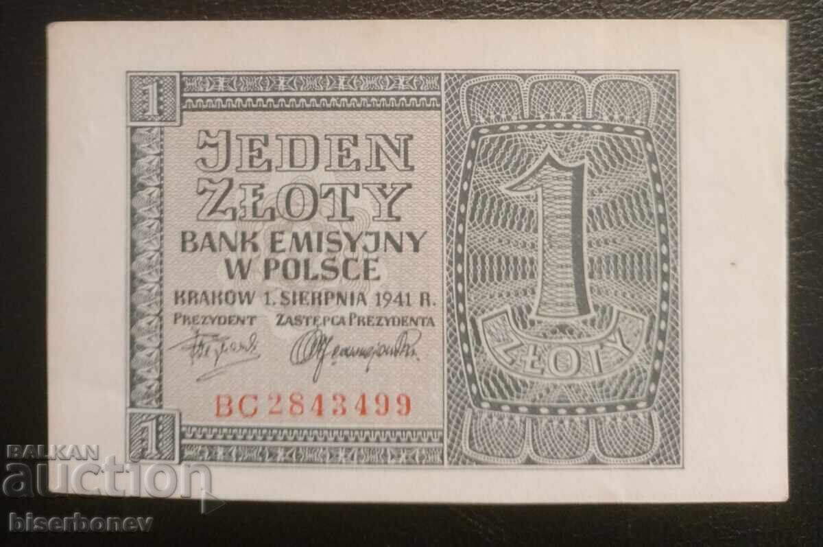 1 Polish Zloty, 1941, Poland, aUNC