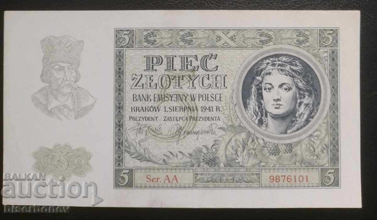 Poland 5 zlotych 1941, UNC