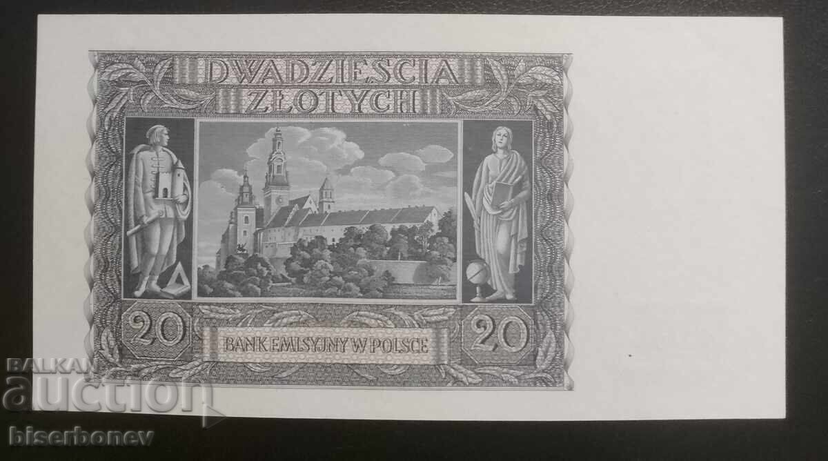 20 zloți Polonia 1940, Poland 20 zloți 1940, UNC cu preț 62.00 BGN | € 31.70