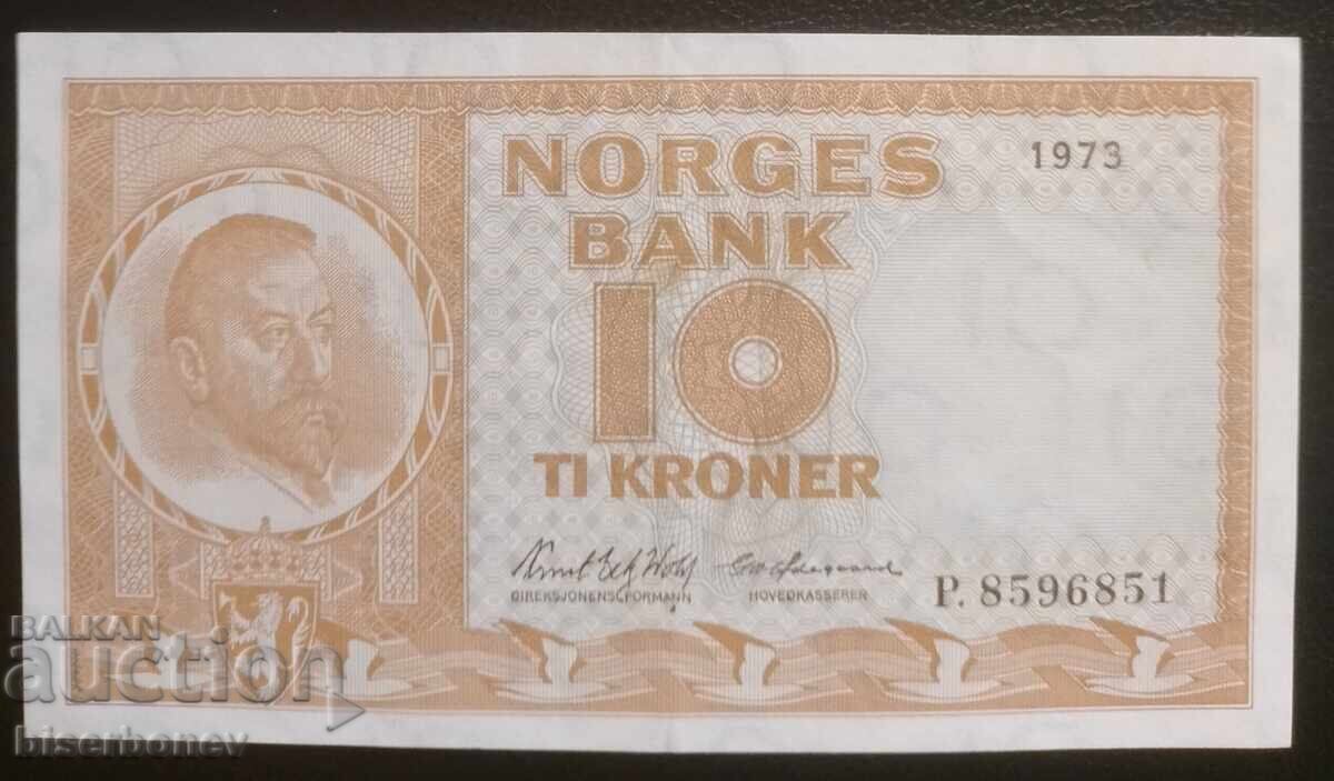 10 корнер Норвегия 1973 г., Norway, 10 kroner 1973, XF+