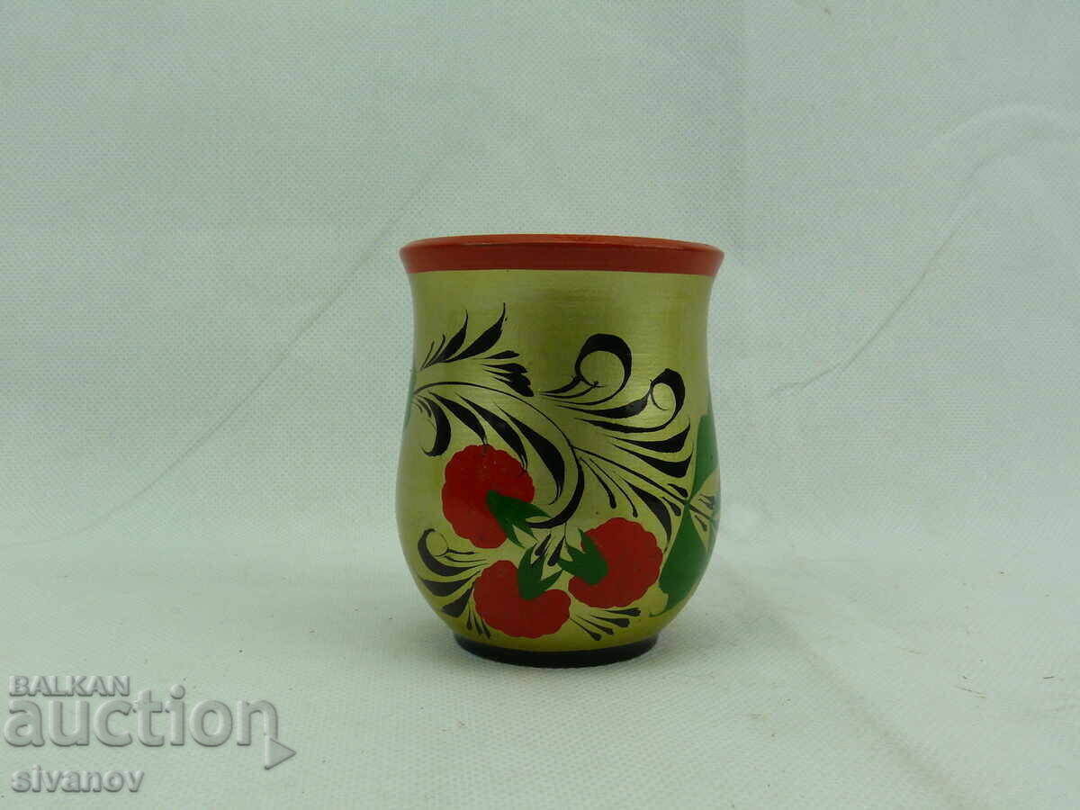Old wooden Russian cup painted Khokhloma #2357 with price 9.99 BGN | € 5.11 Old wooden Russian cup painted Khokhloma #2357 with price 9.99 BGN | € 5.11