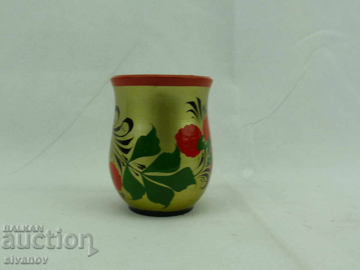 Auction Old wooden Russian cup painted Khokhloma #2357 Auction Old wooden Russian cup painted Khokhloma #2357