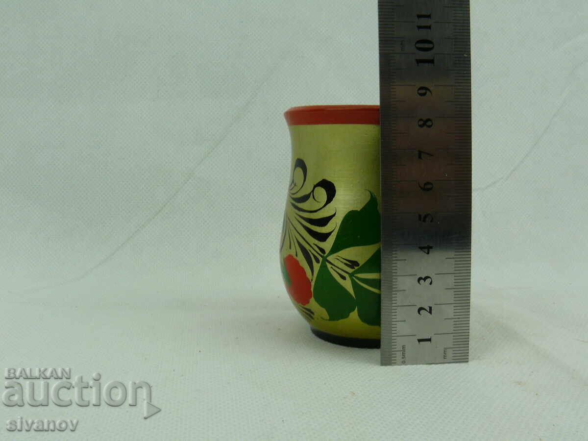 Old wooden Russian cup painted Khokhloma #2357 - 6 Old wooden Russian cup painted Khokhloma #2357 - 6