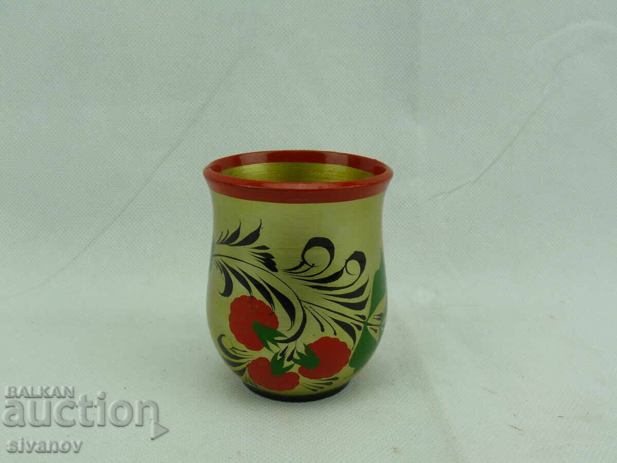 Old wooden Russian cup painted Khokhloma #2357 Old wooden Russian cup painted Khokhloma #2357
