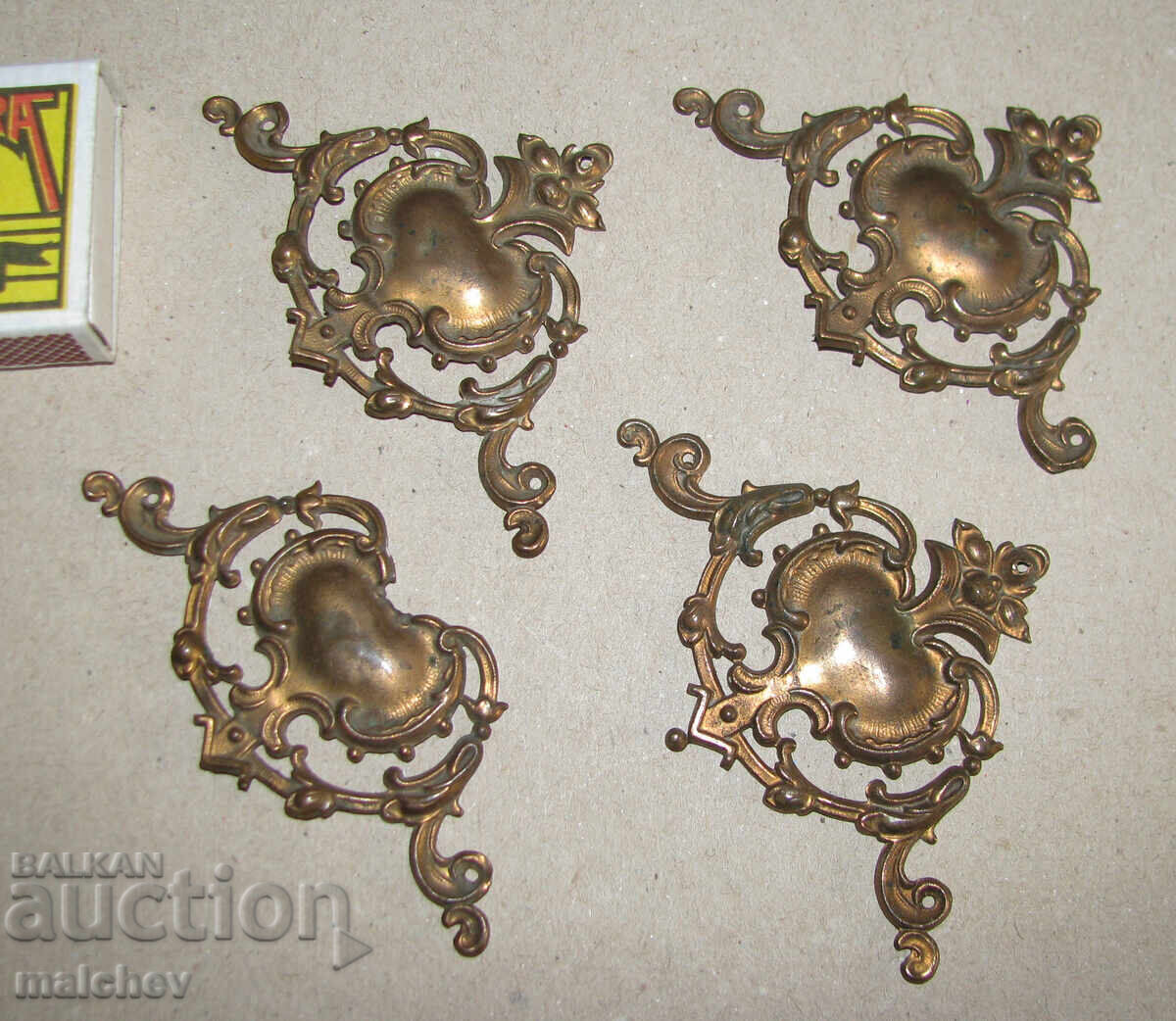 Antique stamped brass fittings from a photo album, lot of 4 pieces Antique stamped brass fittings from a photo album, lot of 4 pieces