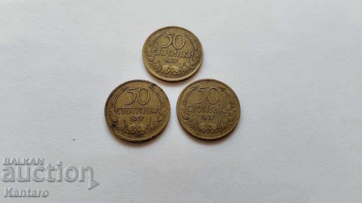 Auction  Coin - BULGARIA - 50 stotinki - 1937 - 3 pieces