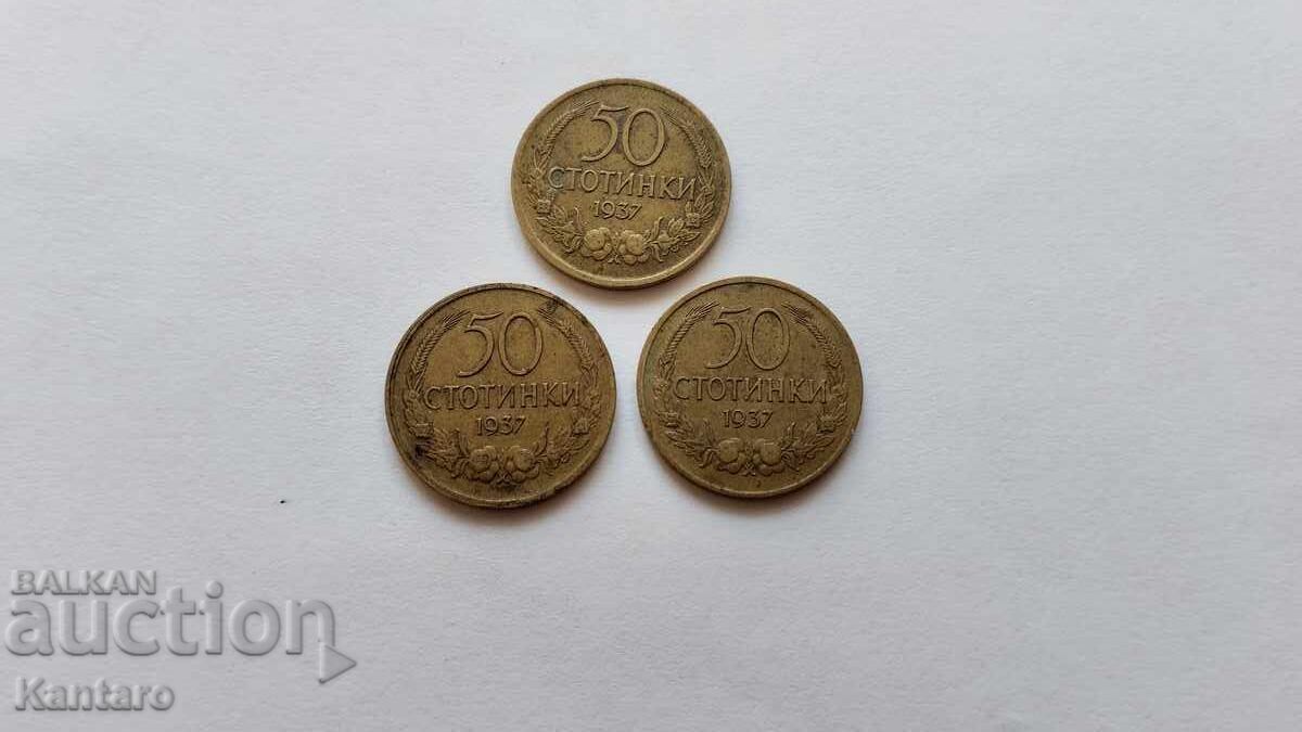 Coin - BULGARIA - 50 stotinki - 1937 - 3 pieces
