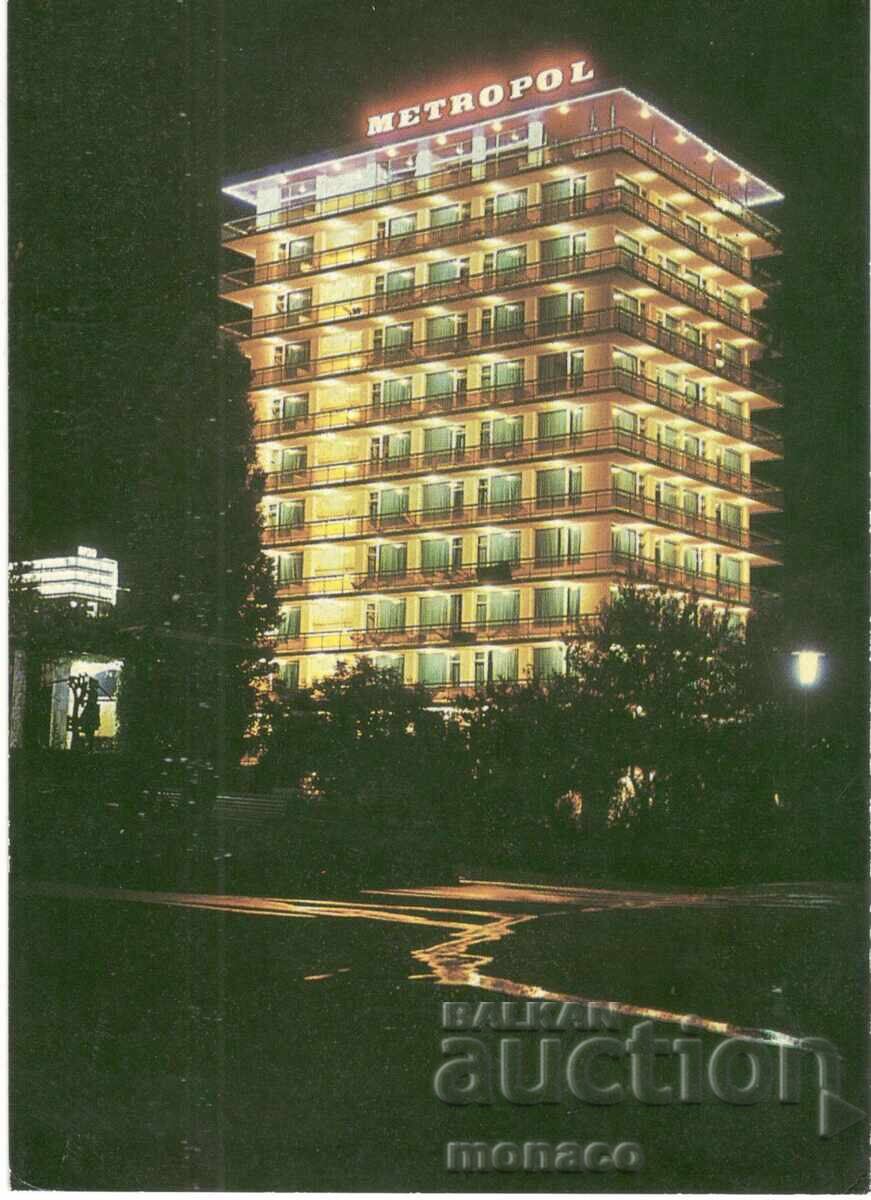Παλιά καρτ ποστάλ - Χρυσή Ακτή, ξενοδοχείο "Μετρόπολ" - τη νύχτα