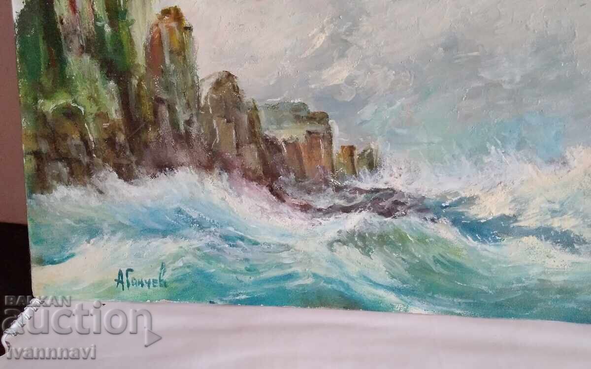 Стара картина масло върху фазер Атанас Ганчев с цена 370.00 лв. | € 189.18