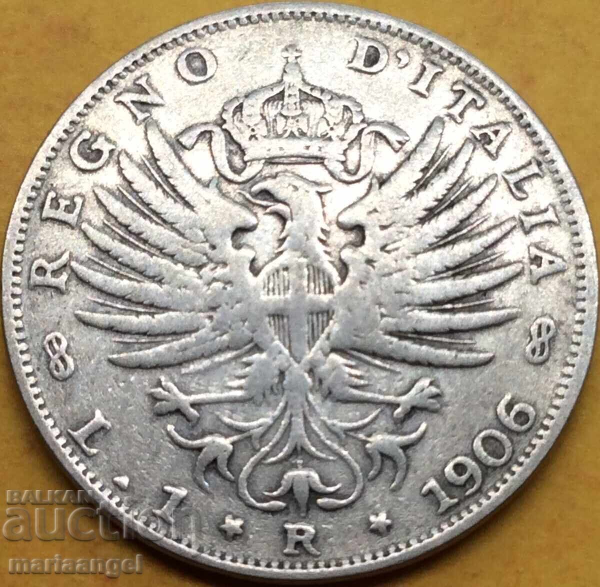 Παράδοση 1 Λίρα 1906 Ιταλία Σαβοΐας Βίκτωρ Εμμανουήλ Γ' ασήμι