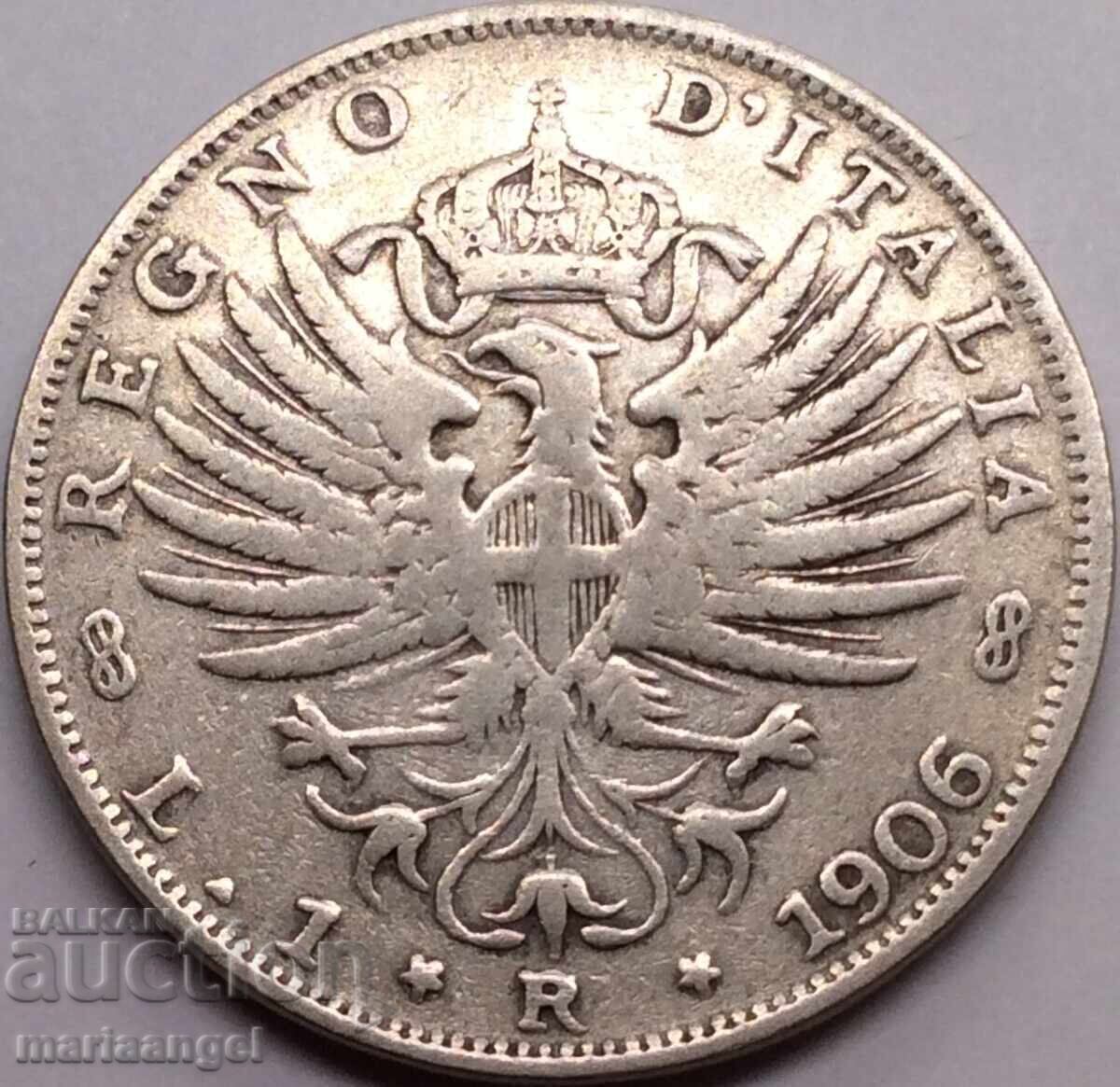 1 Λίρα 1906 Ιταλία Σαβοΐας Βίκτωρ Εμμανουήλ Γ' ασήμι - 6