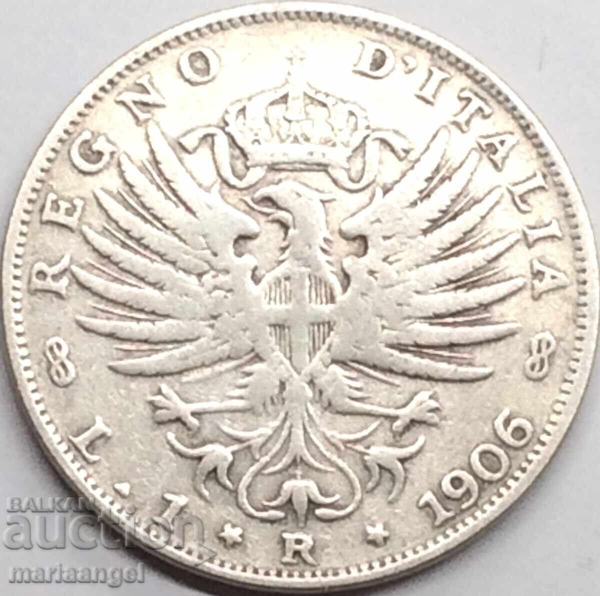 1 Λίρα 1906 Ιταλία Σαβοΐας Βίκτωρ Εμμανουήλ Γ' ασήμι