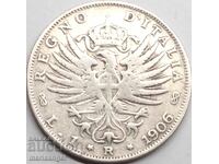 1 Λίρα 1906 Ιταλία Σαβοΐας Βίκτωρ Εμμανουήλ Γ' ασήμι