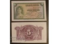 5 pesete Spania 1935, Spain 5 pesetas 1935 UNC