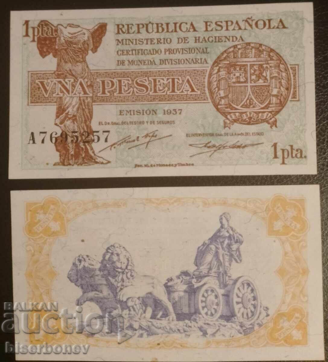 1 peseta Spania 1937, UNC