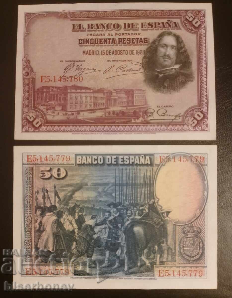 50 Pesetas Spain 1928, UNC 50 Pesetas Spain 1928, UNC