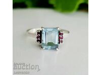 Ασημένιο δαχτυλίδι με μπλε τοπάζι και ρουμπίνια