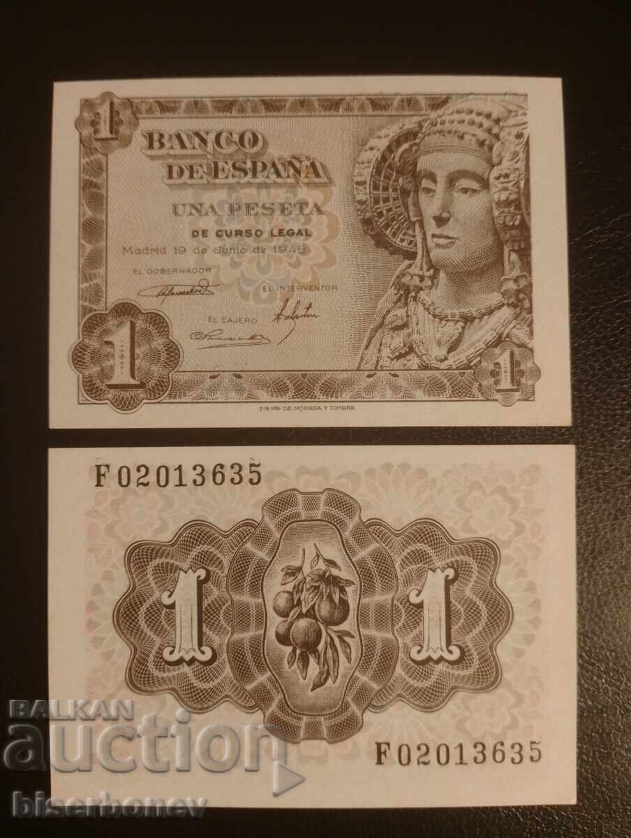 1 peseta Spania 1948, 1 peseta Spain 1948, UNC
