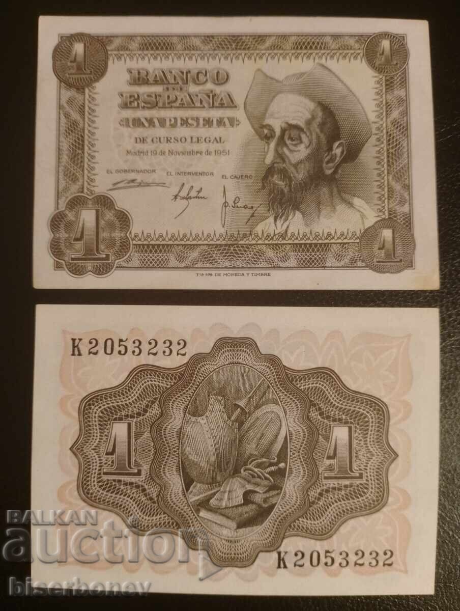 1 pesetă Spania 1951, Spain 1 peseta 1951, UNC