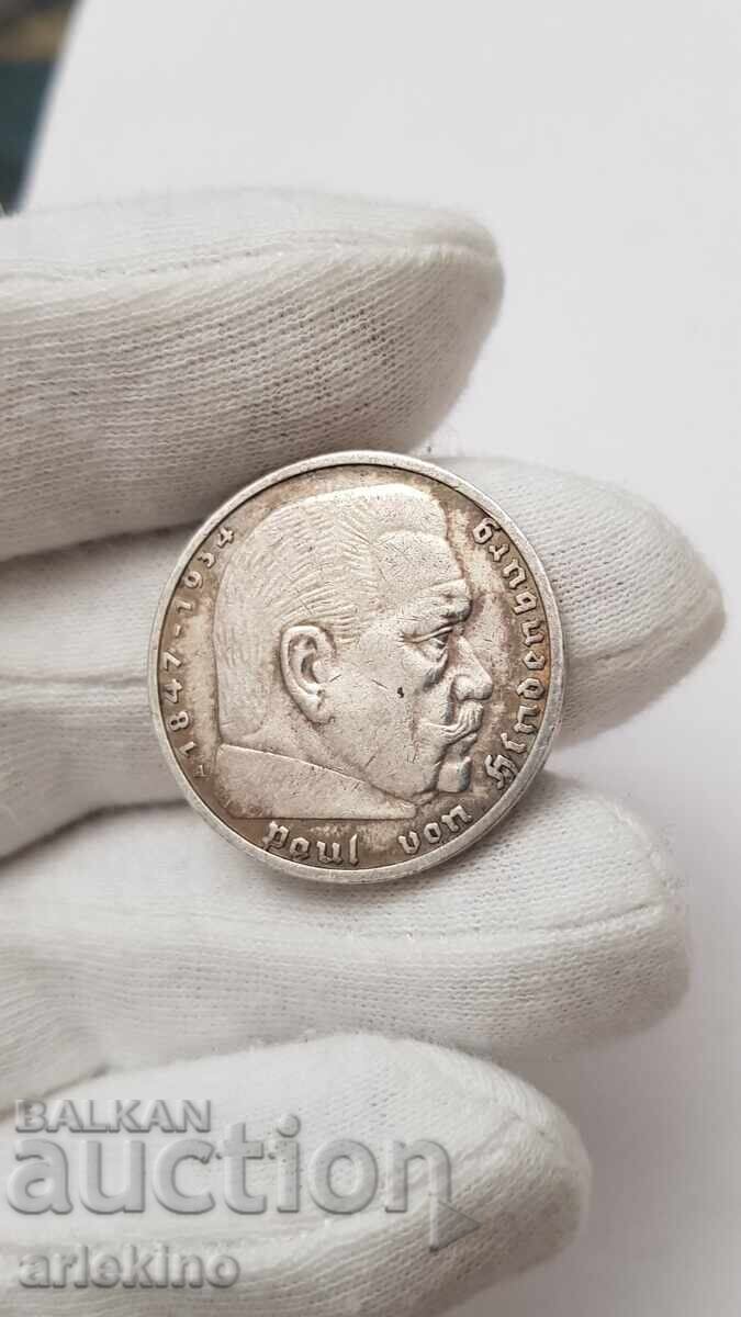 Silver Coin 5 Reich Marks 1936 Germany - 5 Silver Coin 5 Reich Marks 1936 Germany - 5