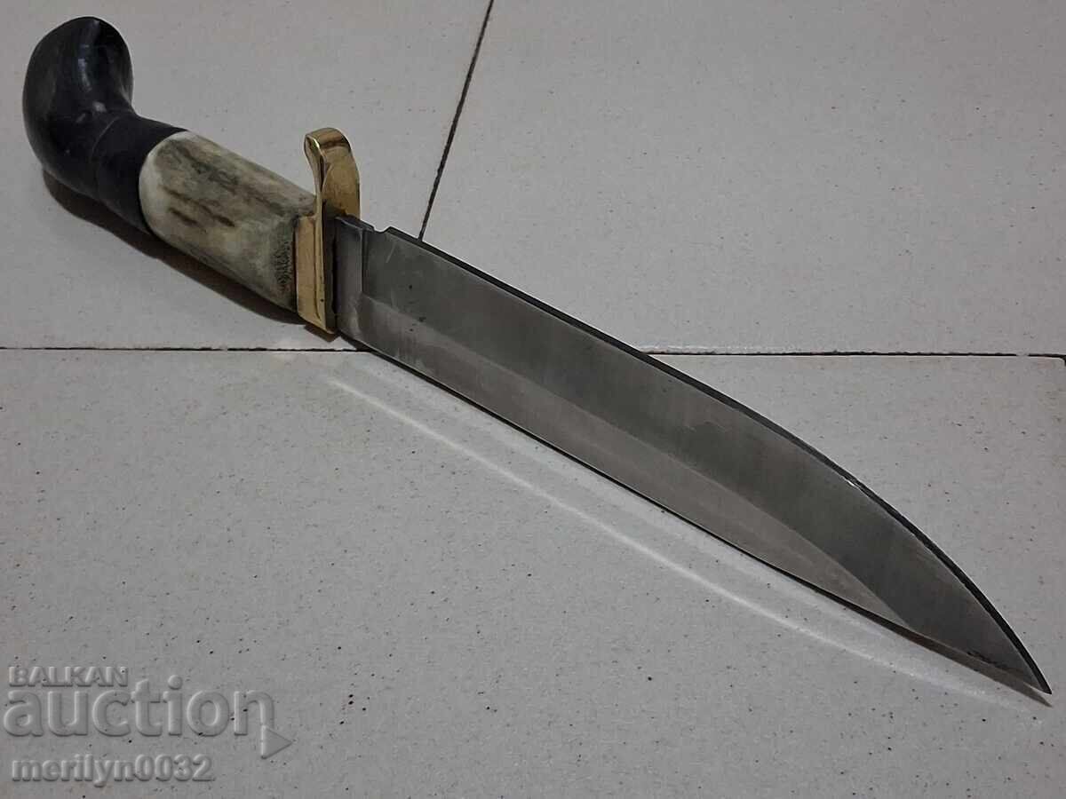 Hunting knife leather sheath handle deer and buffalo horn blade - 5