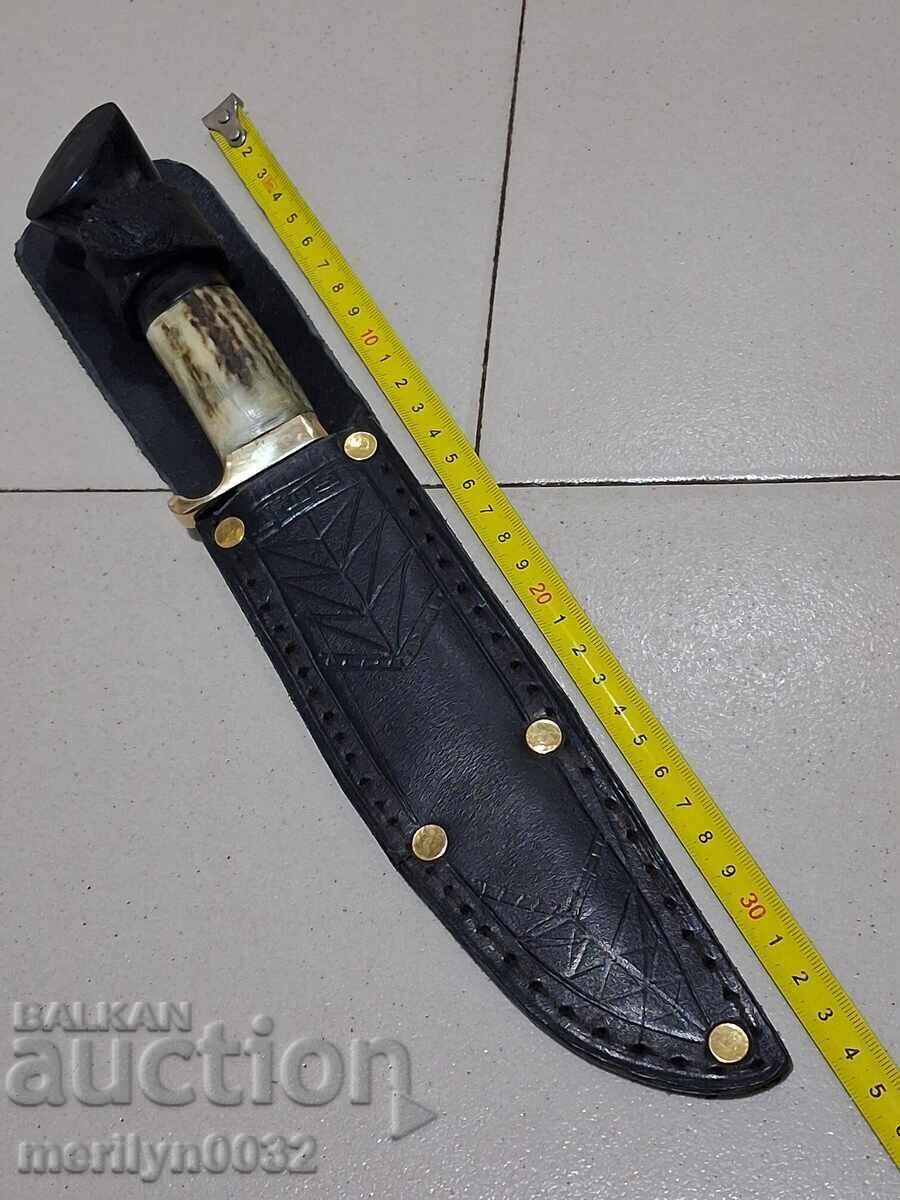 Hunting knife leather sheath handle deer and buffalo horn blade - 6