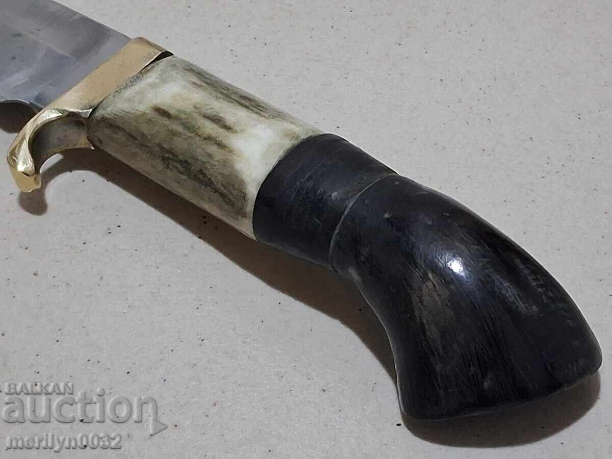 Hunting knife leather sheath handle deer and buffalo horn blade - 7