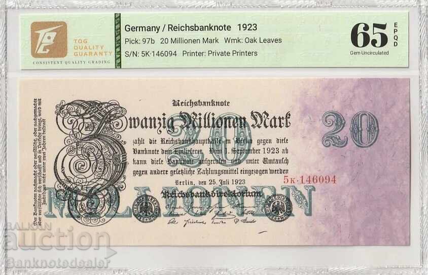 Γερμανία 20 Εκατομμύρια Μάρκα 1923 Pick 97b 65 EPQ Gem Unc 6094 Γερμανία 20 Εκατομμύρια Μάρκα 1923 Pick 97b 65 EPQ Gem Unc 6094