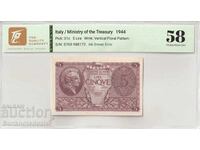 Italia 5 Lire 1944 Pick 31c 58 Choice About Unc