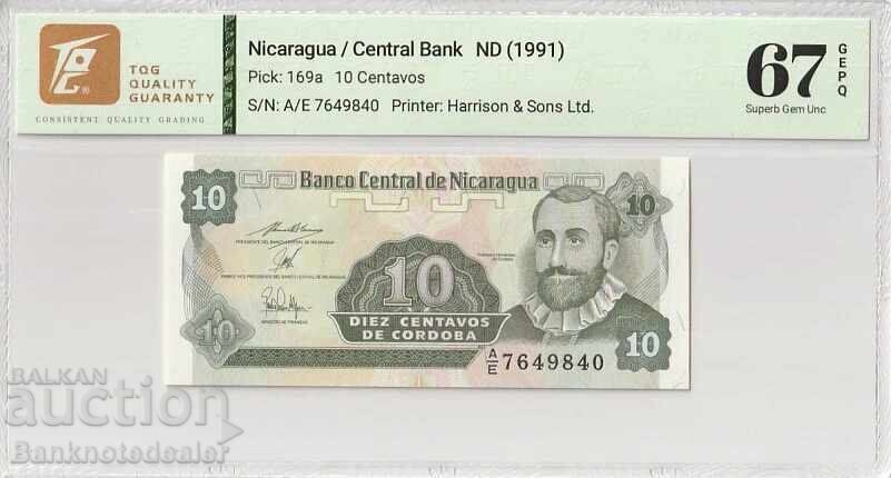 Nicaragua 10 Centavos 1991 Pick 169a 67 EPQ Superb Gem Uncirculated