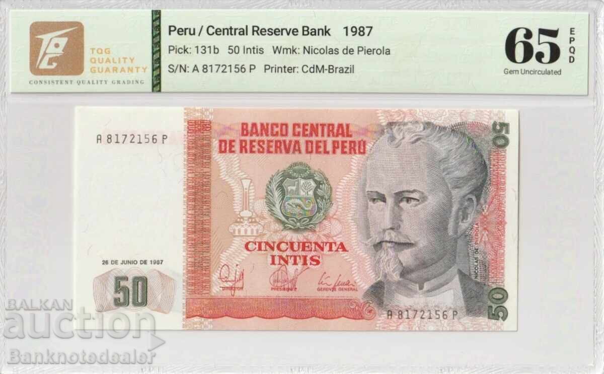 Peru 50 Intis 1987 Pick 131b 65 EPQ Gem Unc 651