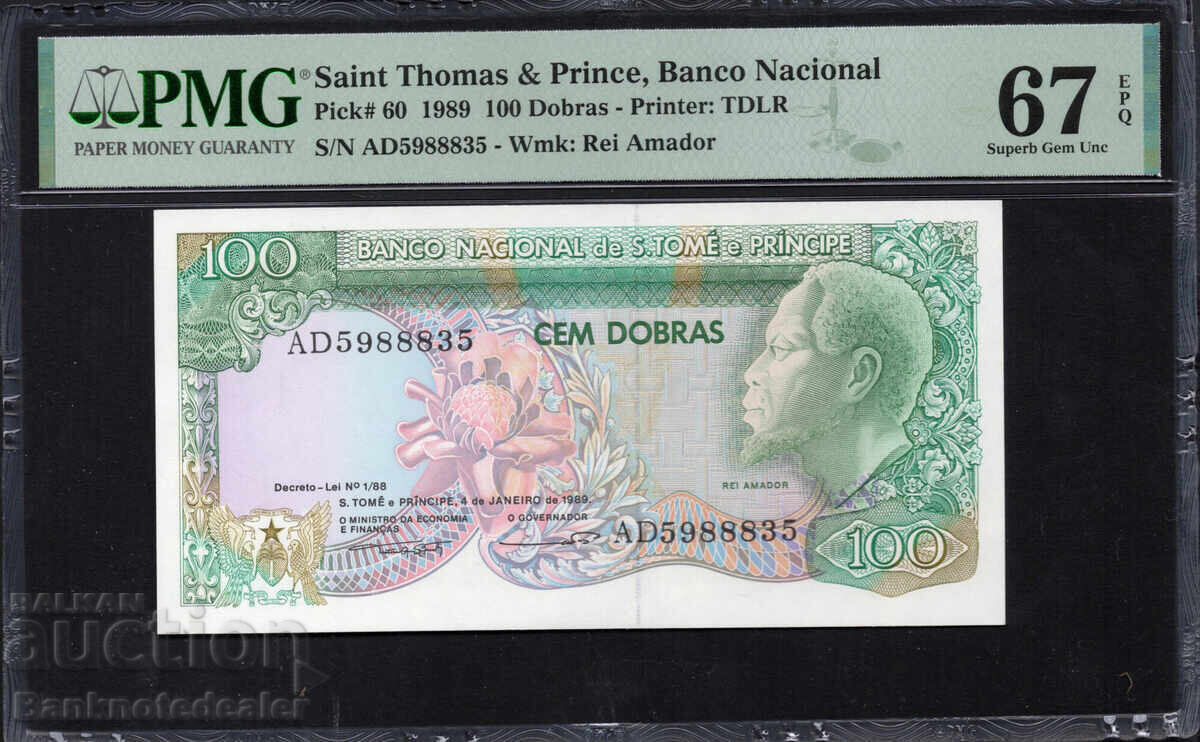 Saint Thomas & Prince 100 Dobras 1989 Pick 60 PMG 67 EPQ Saint Thomas & Prince 100 Dobras 1989 Pick 60 PMG 67 EPQ
