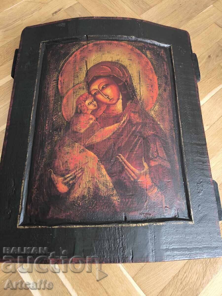 Icoană pictată manual "Maica Domnului cu Pruncul" pe lemn cu preț € 300.00 | 586.75 BGN