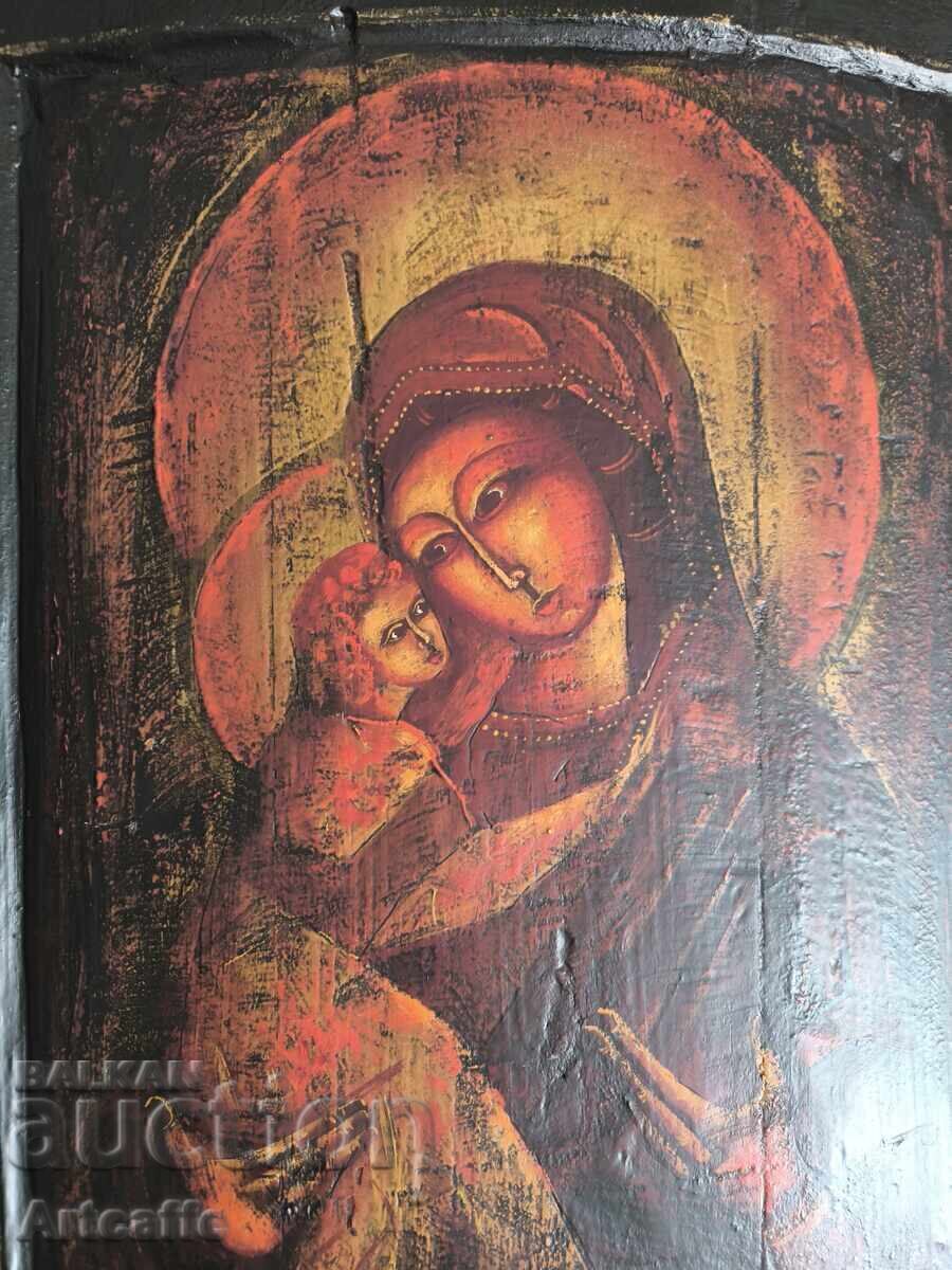 Licitație Icoană pictată manual "Maica Domnului cu Pruncul" pe lemn
