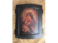 Icoană pictată manual "Maica Domnului cu Pruncul" pe lemn