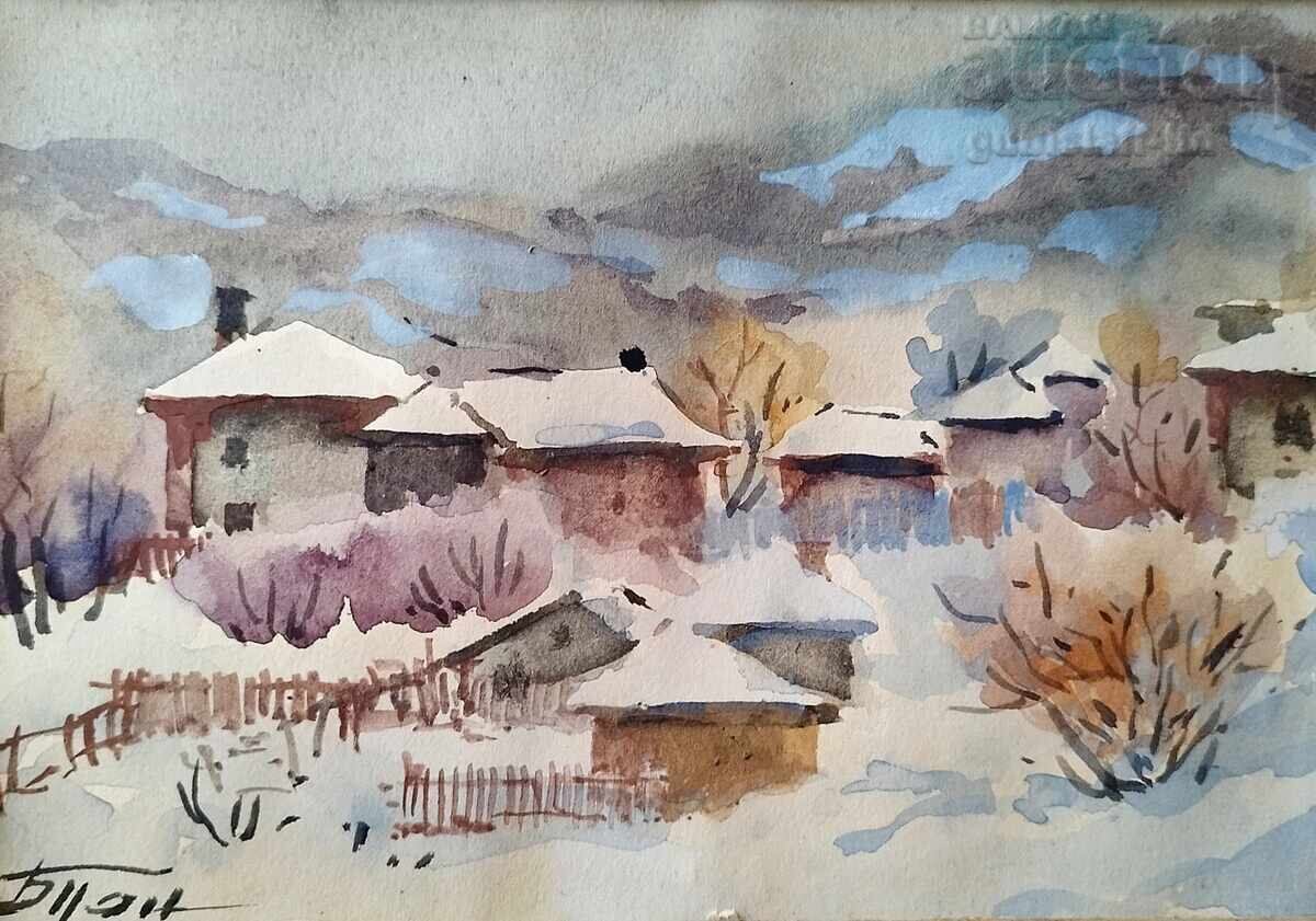 Pictură, peisaj de iarnă, artă. Blagoy Pandov cu preț € 130.00 | 254.26 BGN