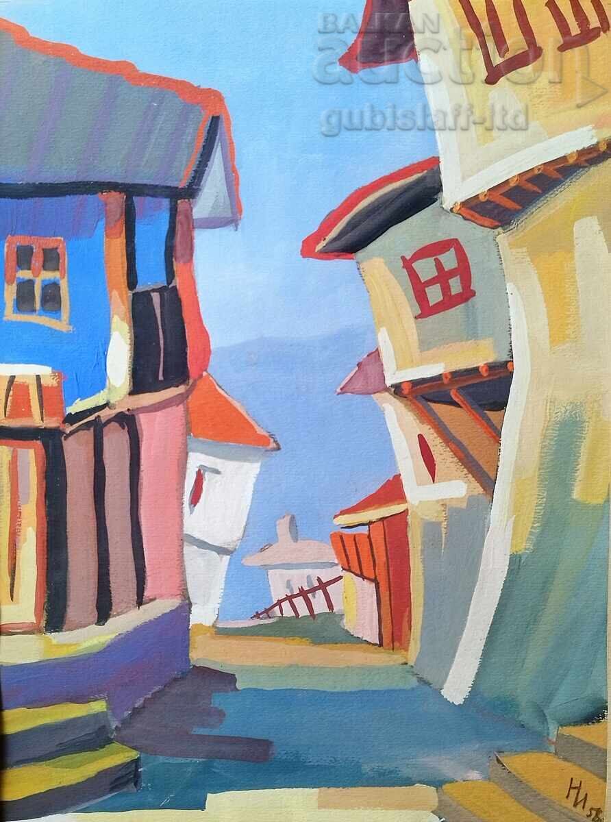 Painting, landscape, Nessebar, artist N. I., 1958 with price 270.00 BGN | € 138.05